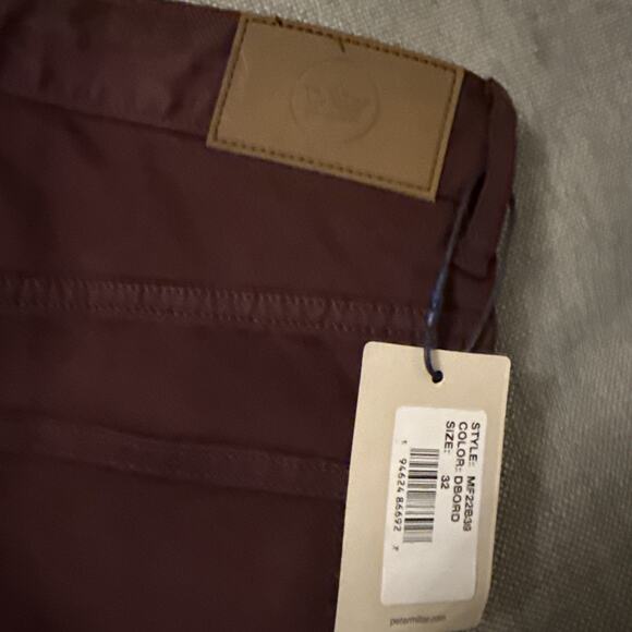 NEW MENS PETER MILLAR CROWN Ultimate Sateen Five-Pocket Pant, 32x32, BORDEAUX - Picture 7 of 7